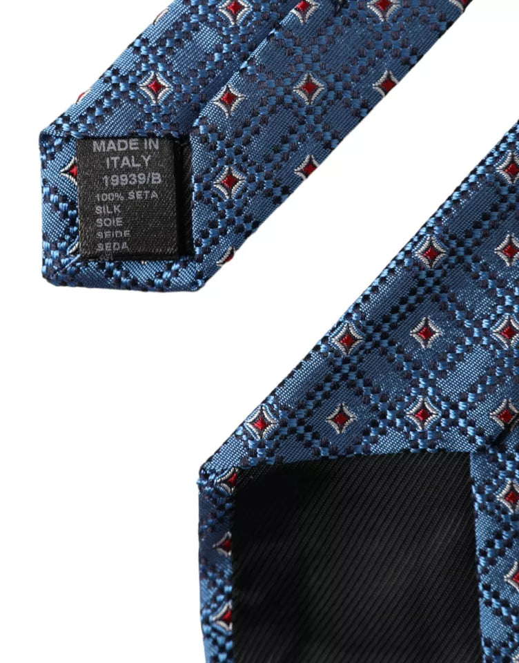 Blue Patterned 100% Silk Adjustable Men Tie - ventzia