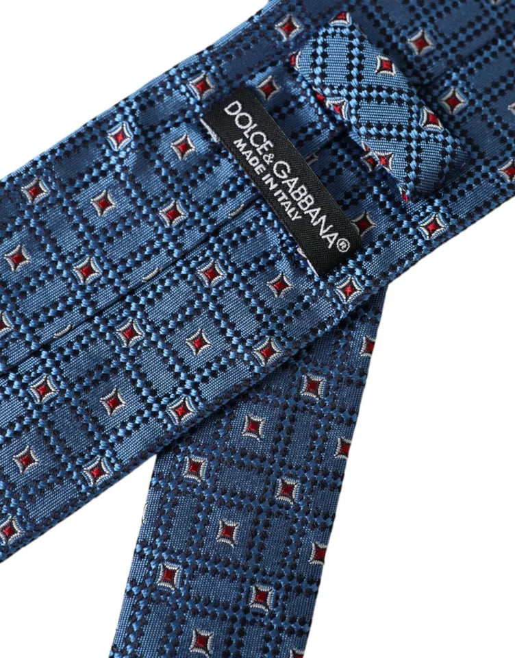Blue Patterned 100% Silk Adjustable Men Tie - ventzia