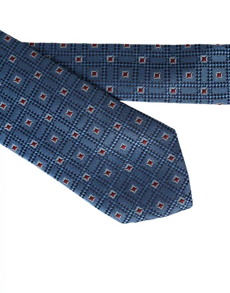 Blue Patterned 100% Silk Adjustable Men Tie - ventzia