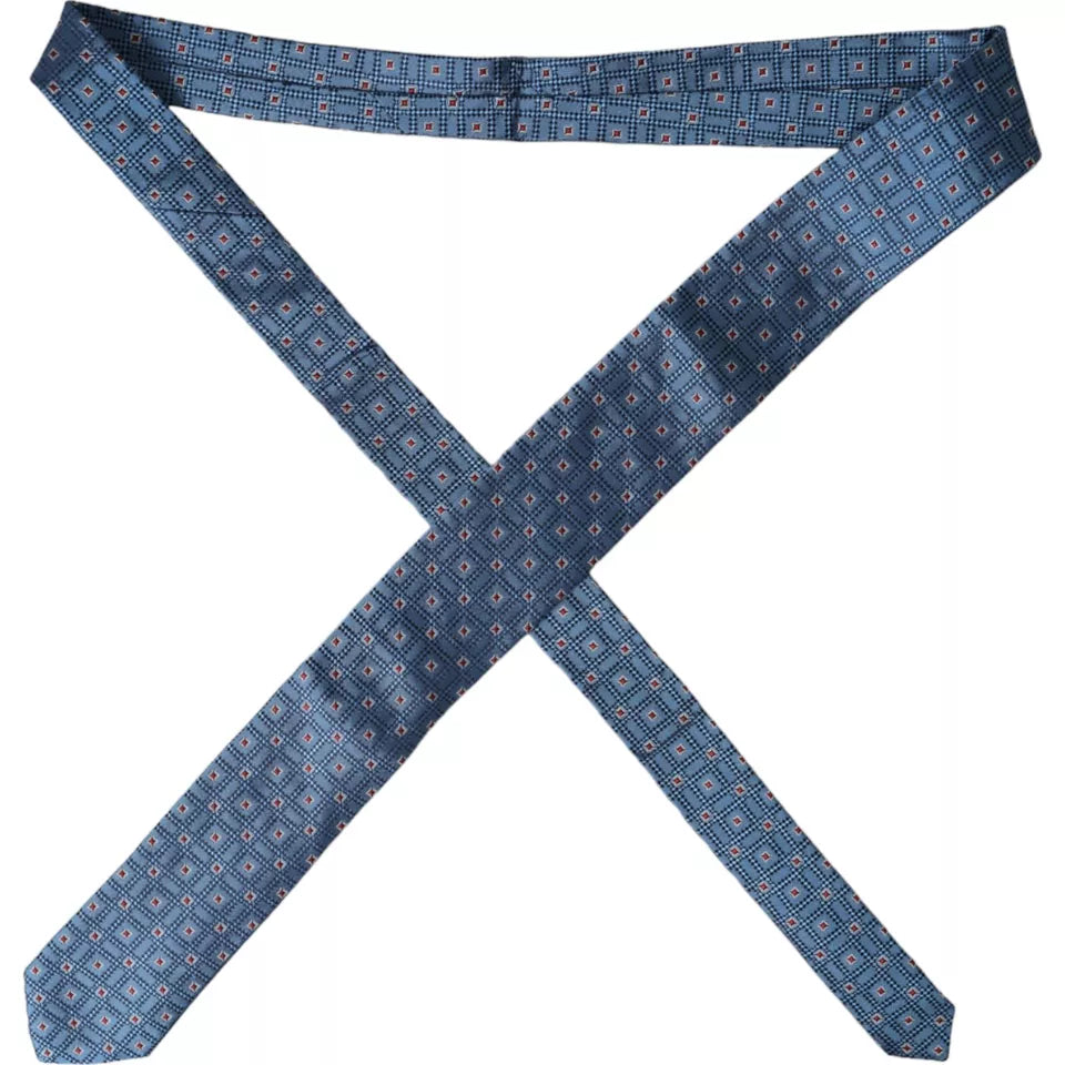 Blue Patterned 100% Silk Adjustable Men Tie - ventzia