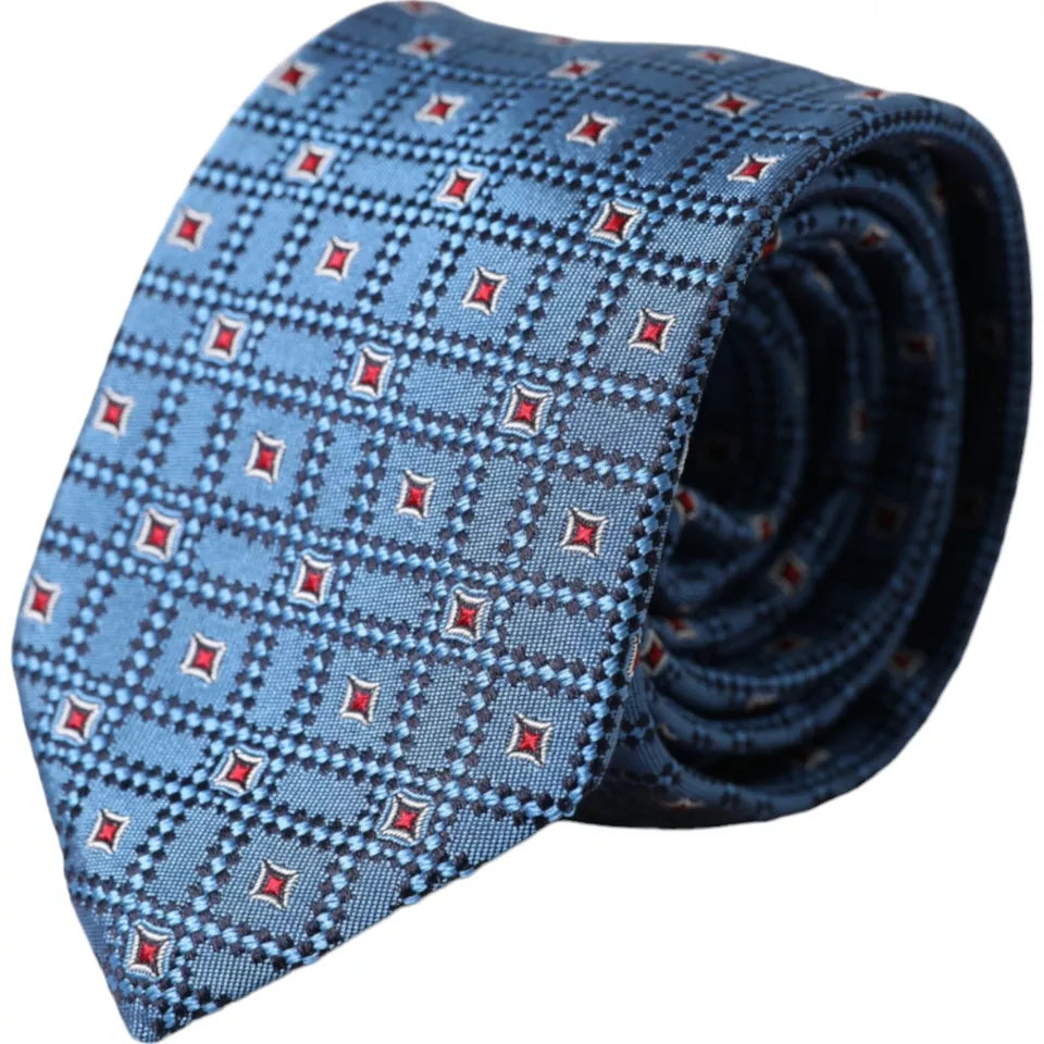 Blue Patterned 100% Silk Adjustable Men Tie - ventzia