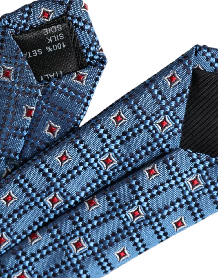 Blue Patterned 100% Silk Adjustable Men Tie - ventzia