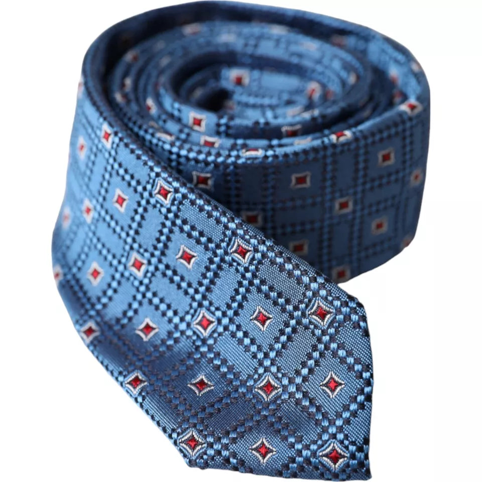 Blue Patterned 100% Silk Adjustable Men Tie - ventzia