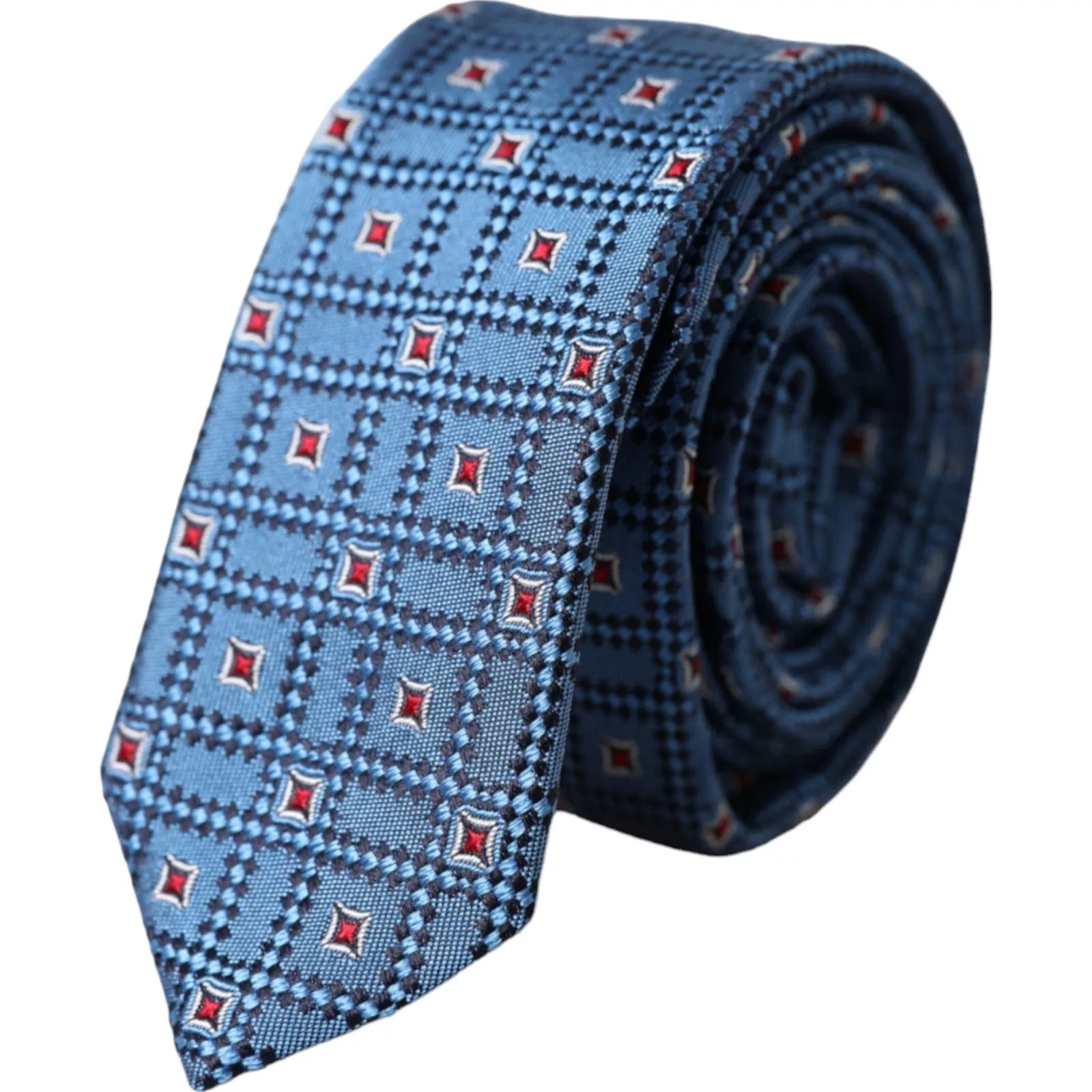 Blue Patterned 100% Silk Adjustable Men Tie - ventzia