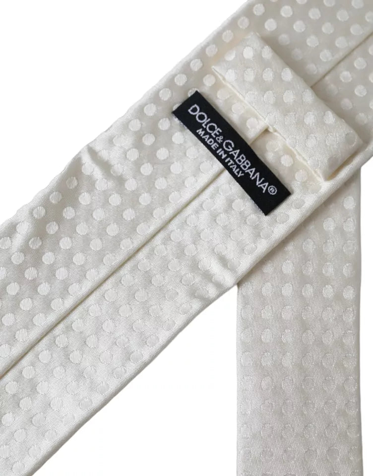 White Dotted Silk Classic Adjustable Men Tie - ventzia