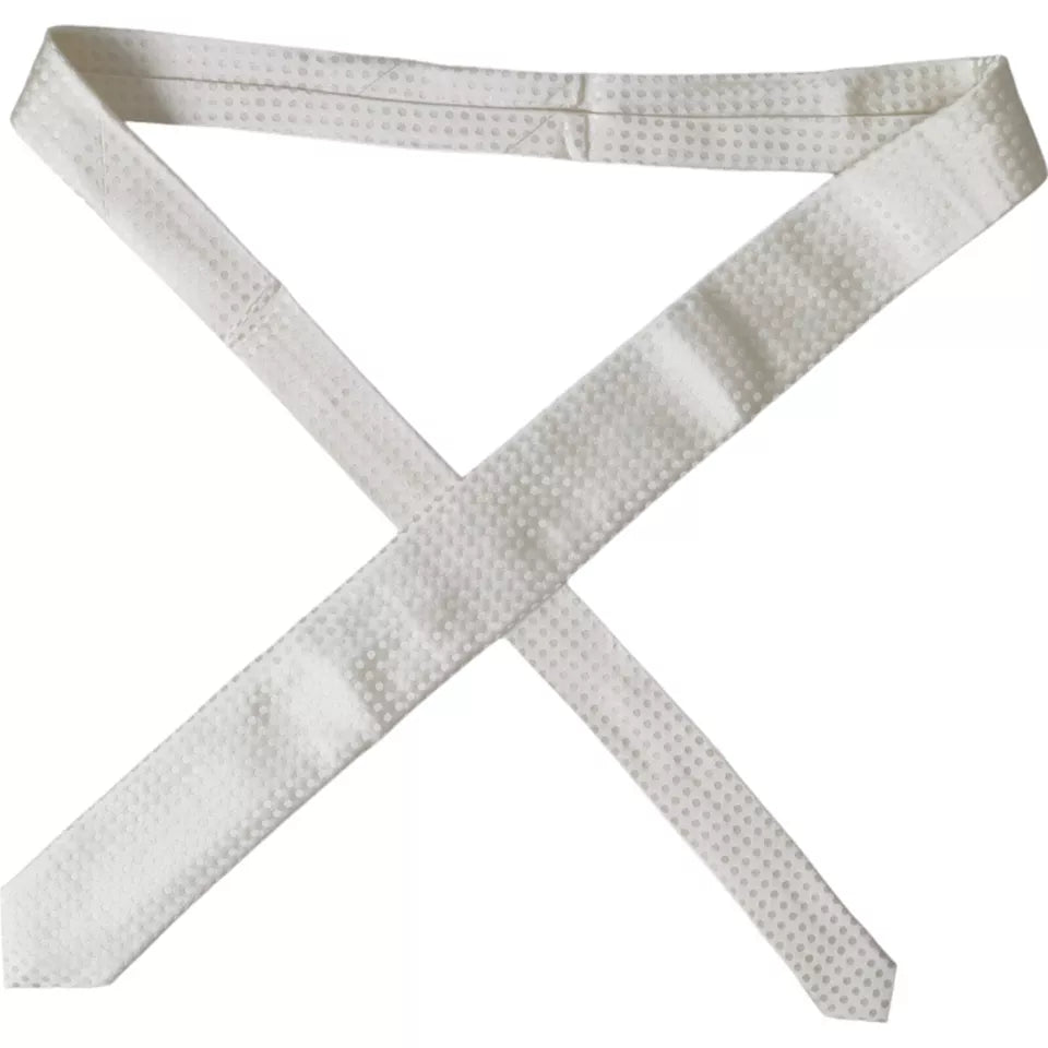 White Dotted Silk Classic Adjustable Men Tie - ventzia