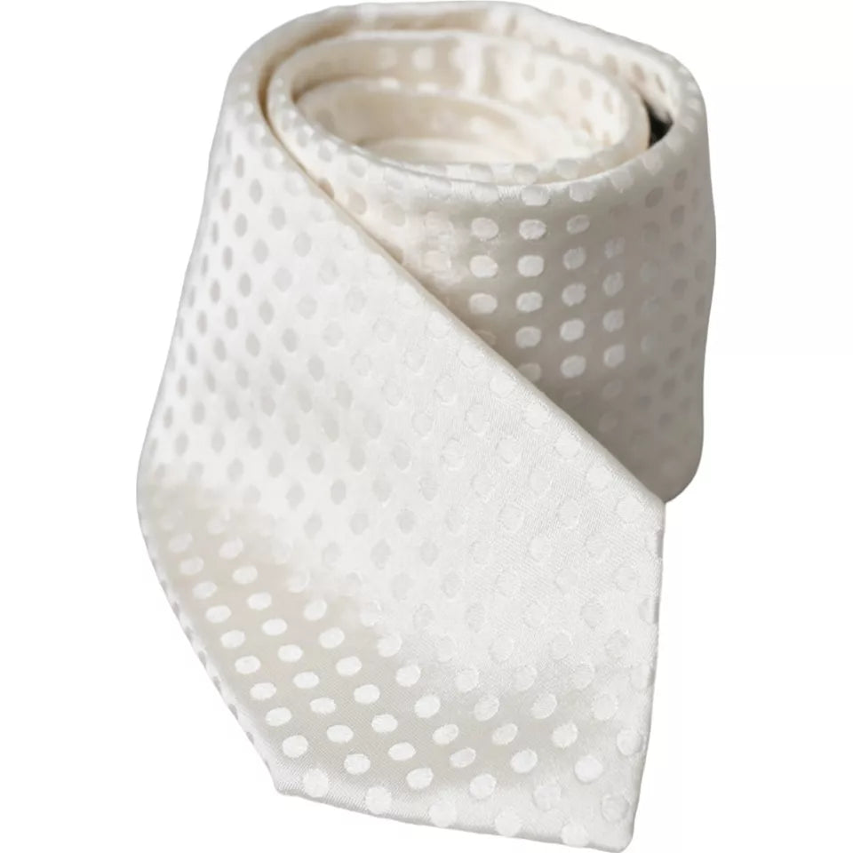 White Dotted Silk Classic Adjustable Men Tie - ventzia