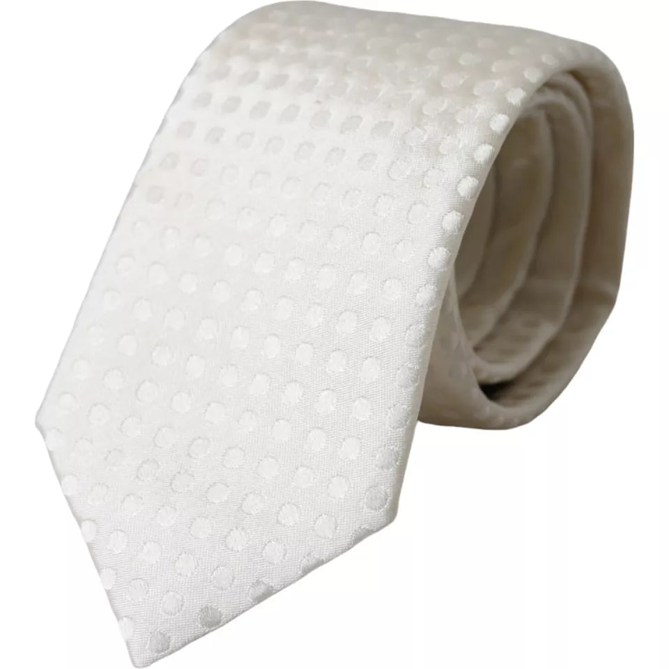 White Dotted Silk Classic Adjustable Men Tie - ventzia