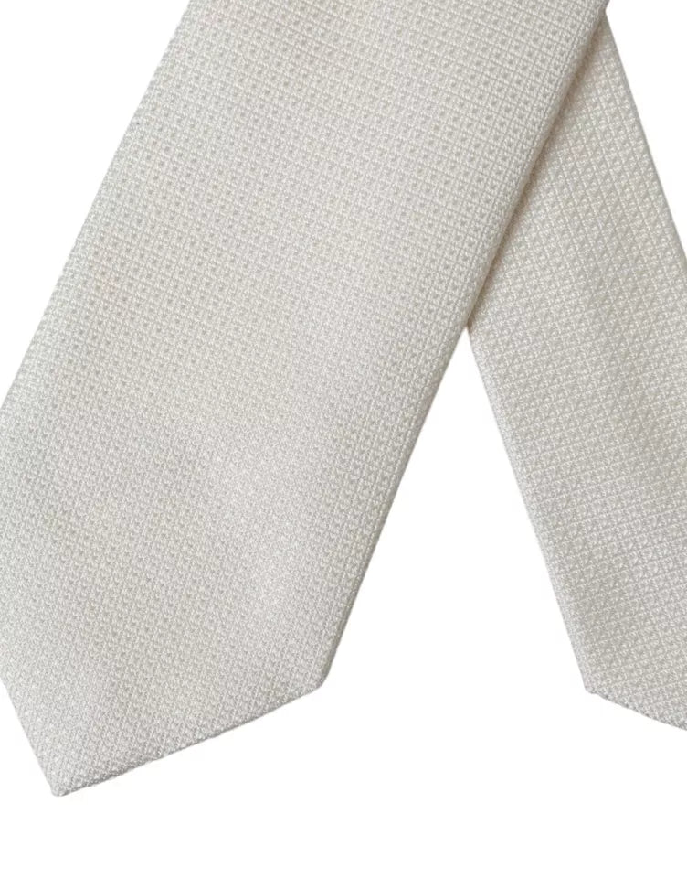 Off White Patterned Silk Classic Adjustable Tie - ventzia