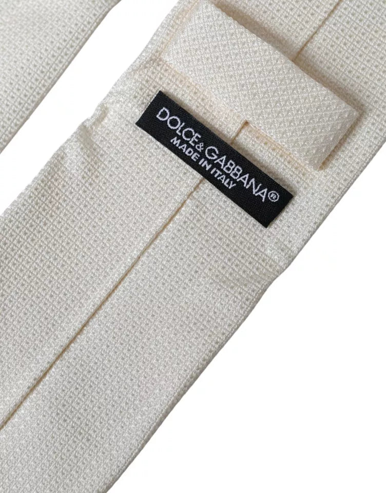Off White Patterned Silk Classic Adjustable Tie - ventzia