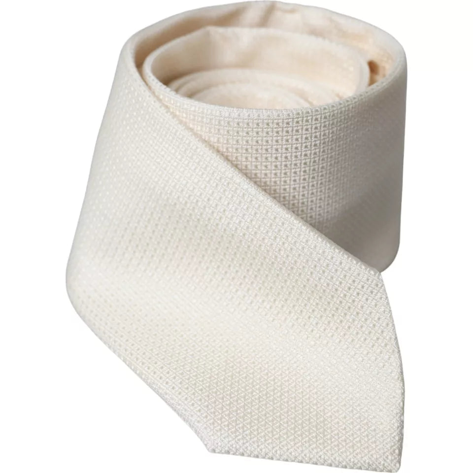Off White Patterned Silk Classic Adjustable Tie - ventzia