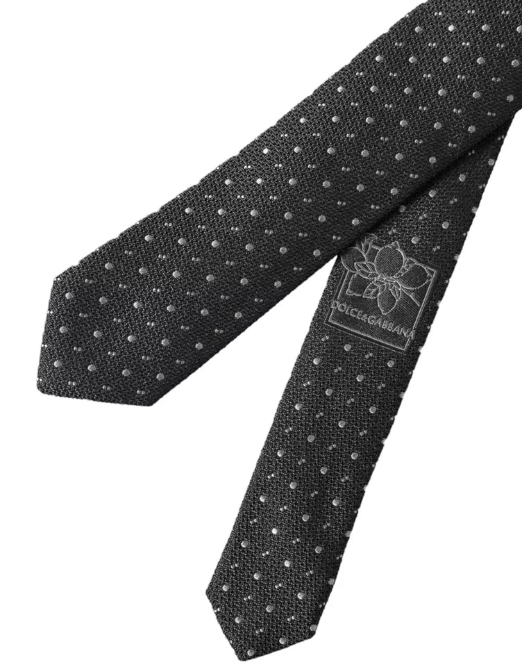 Black Polka Dot Silk Adjustable Men Tie - ventzia