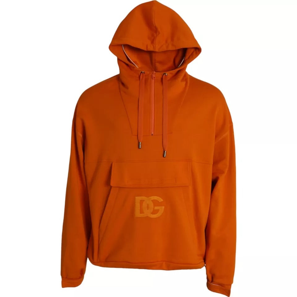Orange Hooded Pullover Sweatshirt Sweater - ventzia