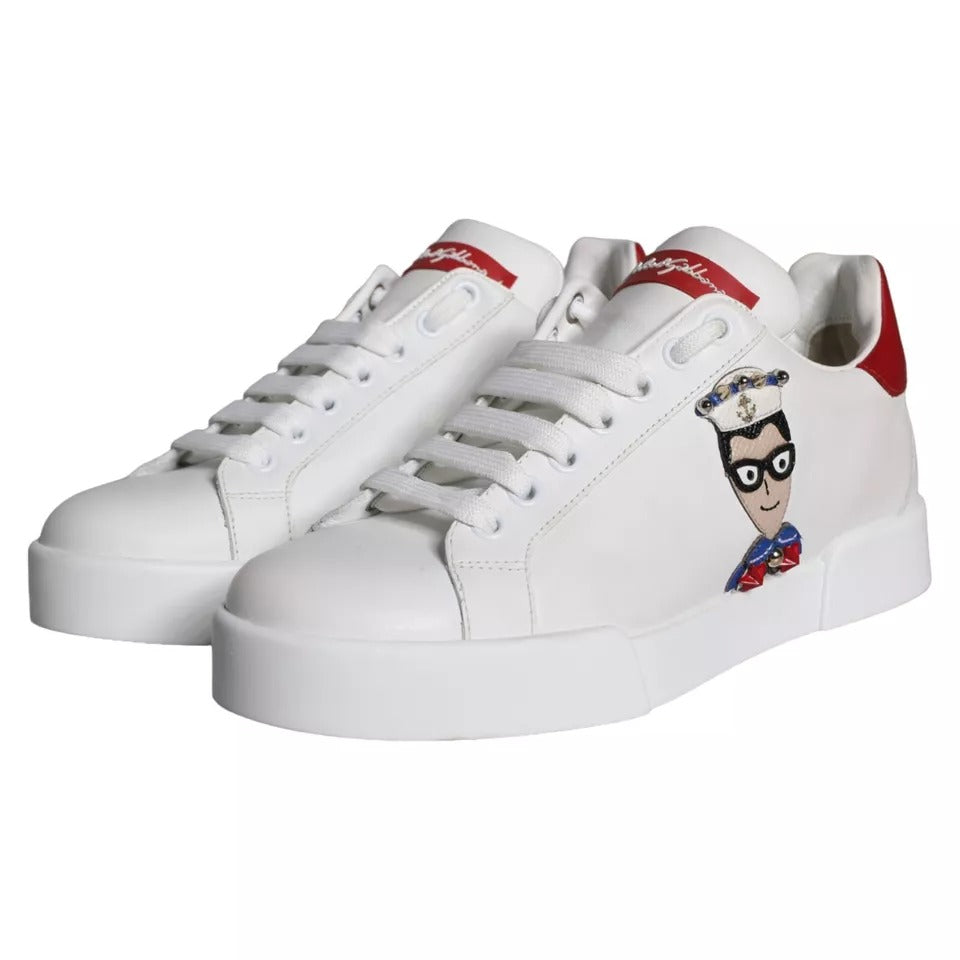 White Patch Calfskin Nappa Portofino Sneakers Shoes - ventzia