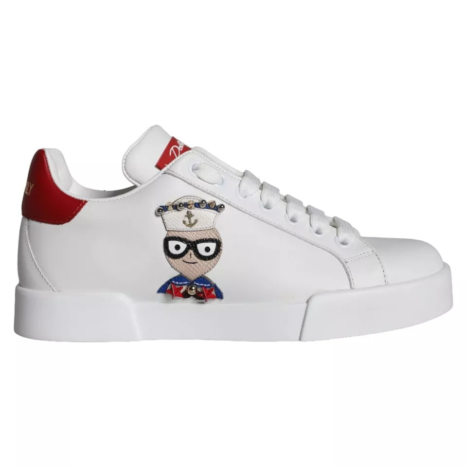 White Patch Calfskin Nappa Portofino Sneakers Shoes - ventzia