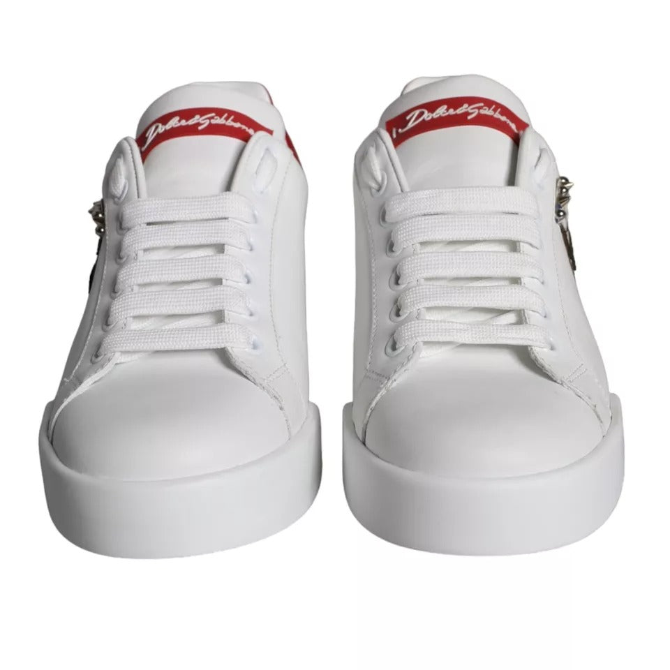 White Patch Calfskin Nappa Portofino Sneakers Shoes - ventzia