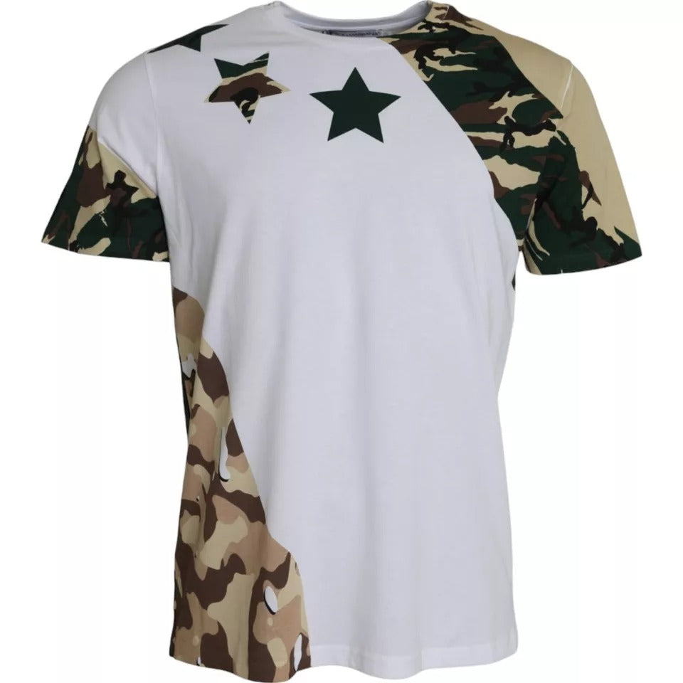 White Camouflage Stars Crew Neck Men T-shirt - ventzia