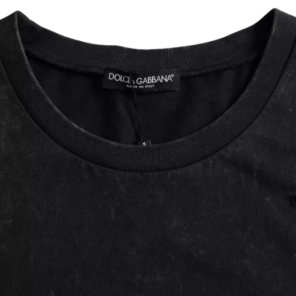 Black Graphic Print Cotton Crew Neck T-shirt - ventzia