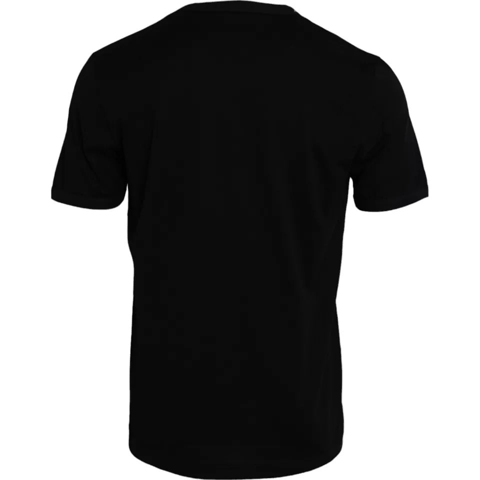 Black Cotton Round Neck Short Sleeves Men T-shirt - ventzia