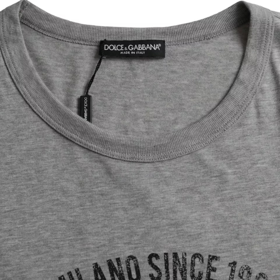 Gray Graphic Print Cotton Round Neck T-shirt - ventzia