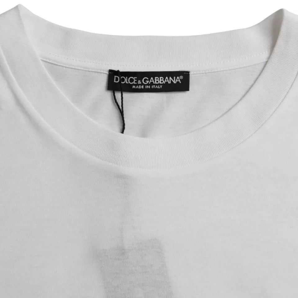 White Cotton Round Neck Short Sleeve T-shirt - ventzia