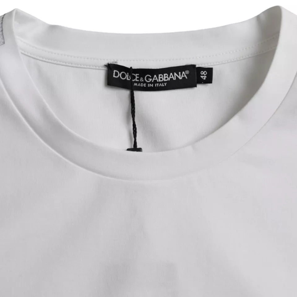 White Cotton Round Neck Short Sleeve T-shirt - ventzia