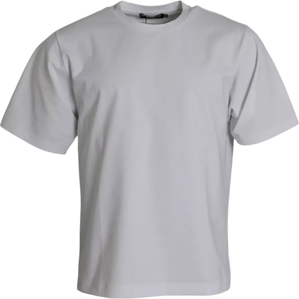 White Cotton Round Neck Short Sleeve T-shirt - ventzia