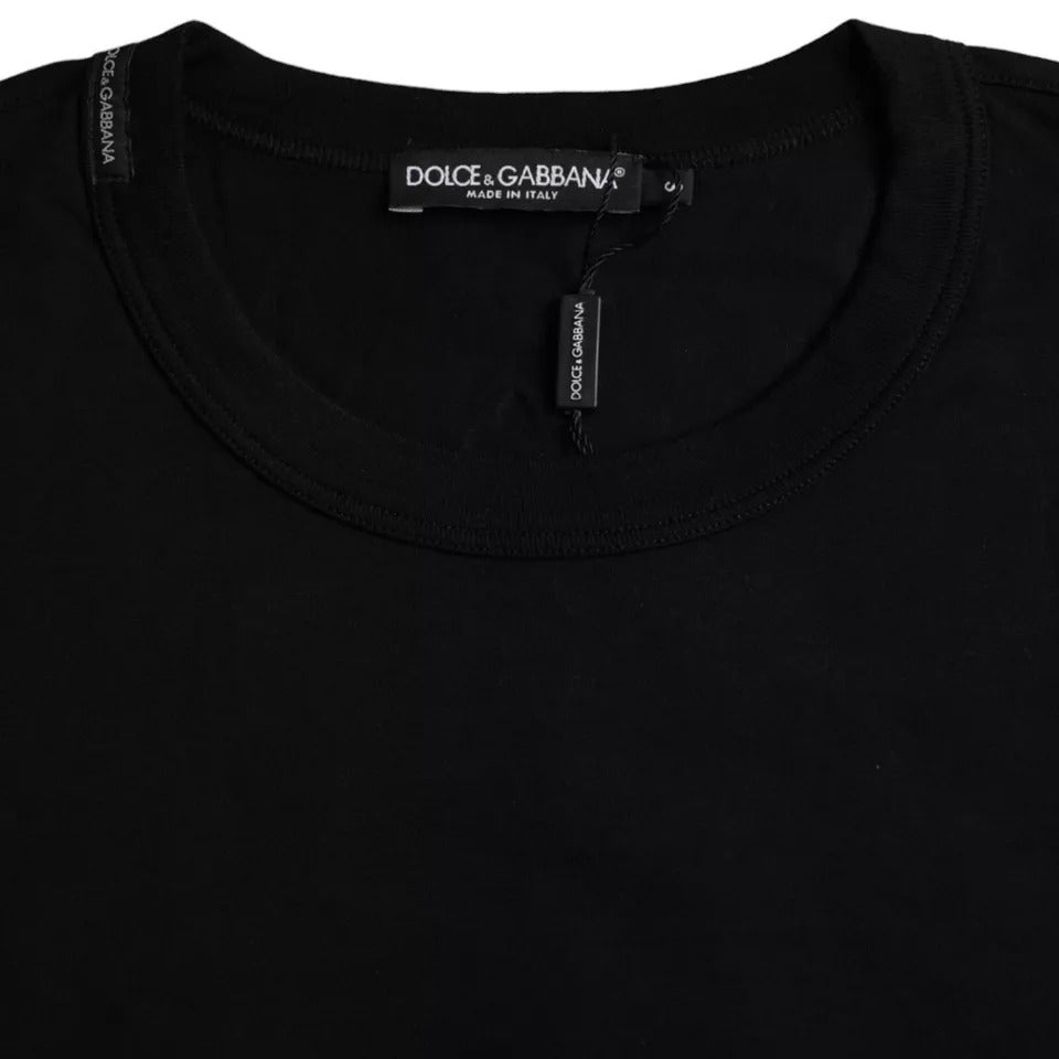 Black Logo Embossed Cotton Crew Neck T-shirt - ventzia