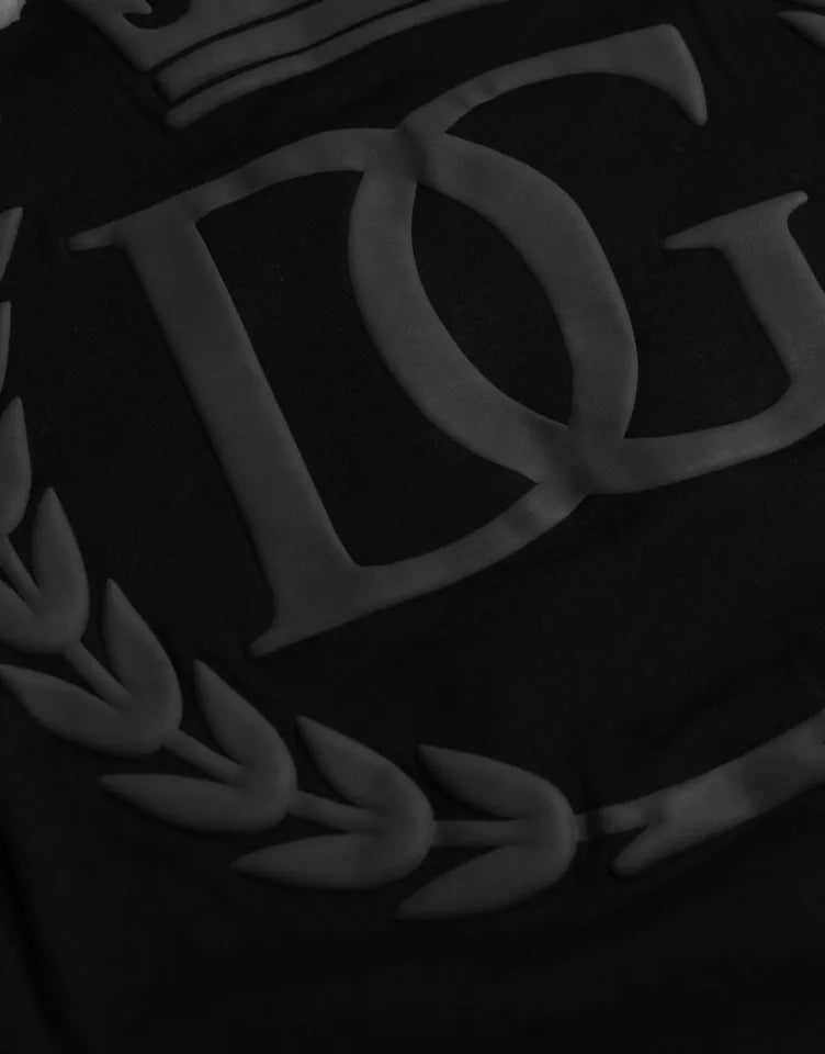 Black Logo Embossed Cotton Crew Neck T-shirt - ventzia