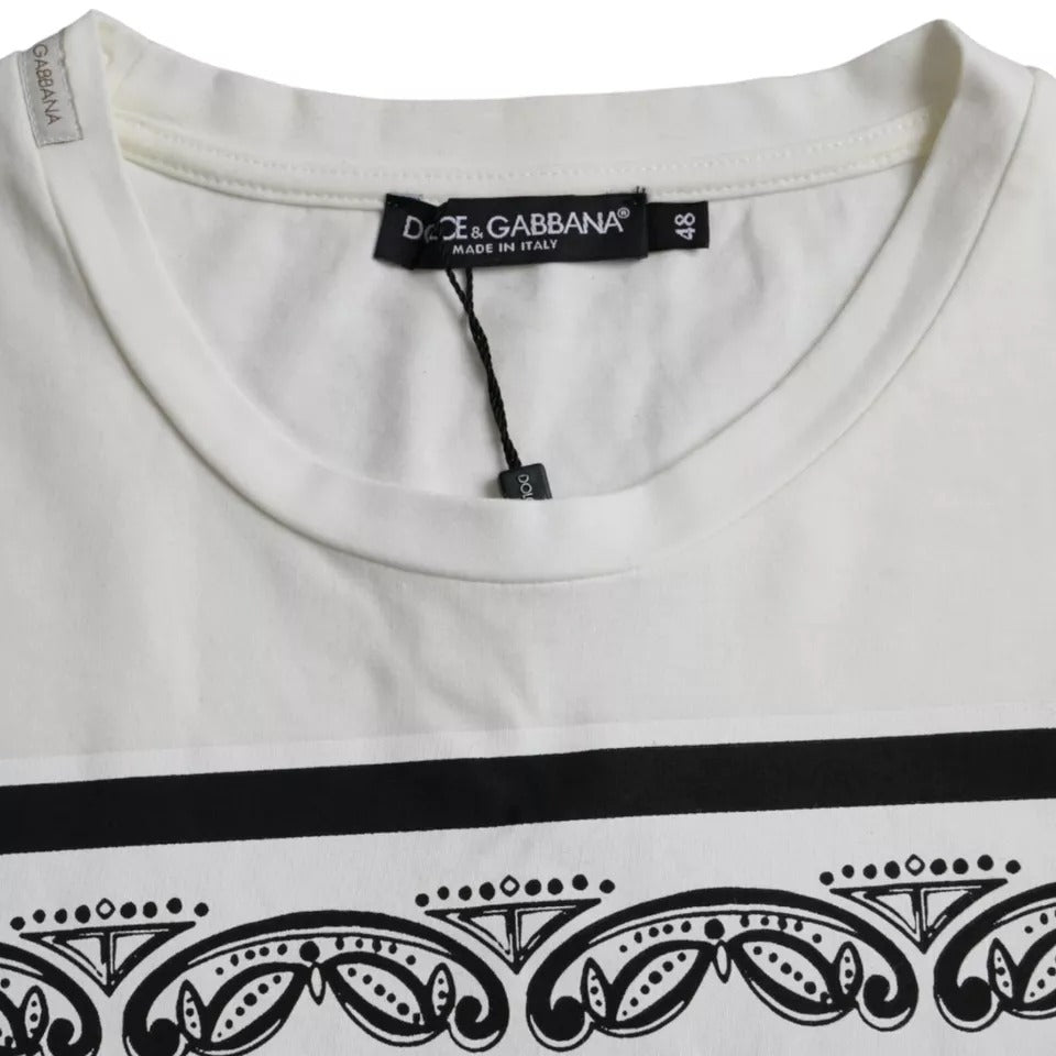 White Bandana Print Cotton Short Sleeves Men T-shirt - ventzia