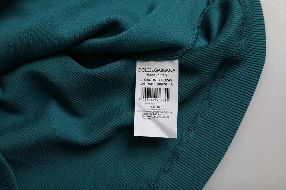 Blue Green Cotton Round Neck Short Sleeves T-shirt - ventzia