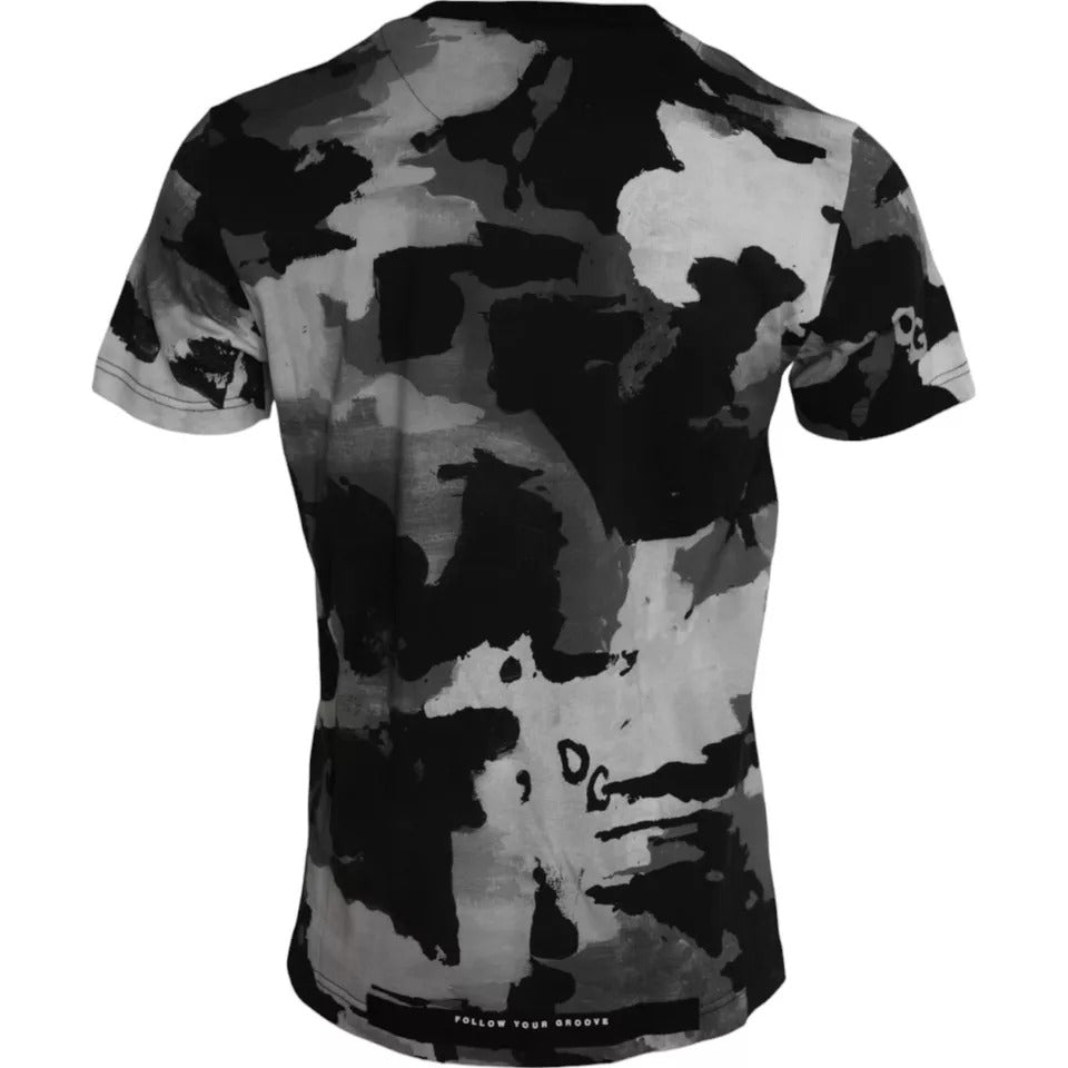 Black White Camouflage Round Neck T-shirt - ventzia