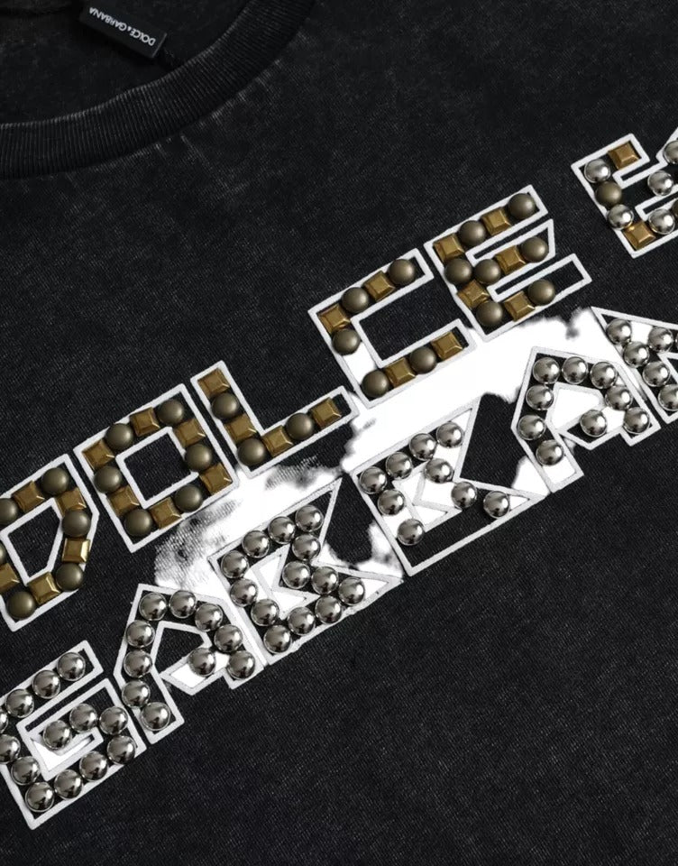 Black Logo Print Cotton Crewneck Men T-shirt - ventzia