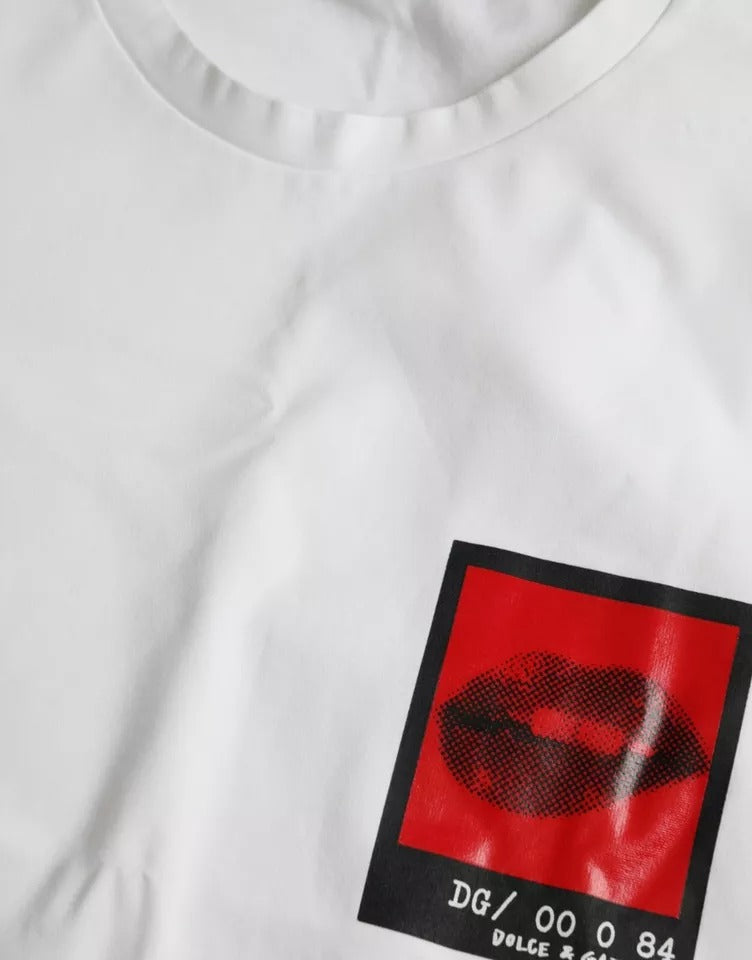 White Red Lips Print Cotton Men T-shirt - ventzia