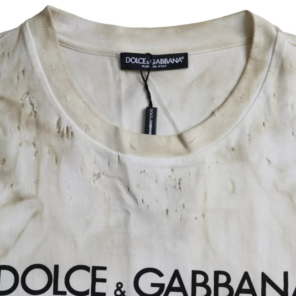 Off White Logo Cotton Crew Neck T-shirt - ventzia