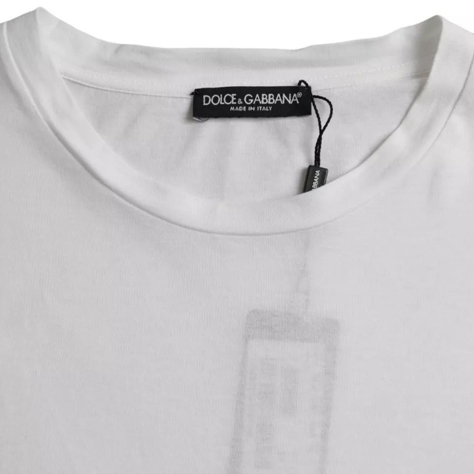 White Cotton Round Neck Short Sleeve T-shirt - ventzia