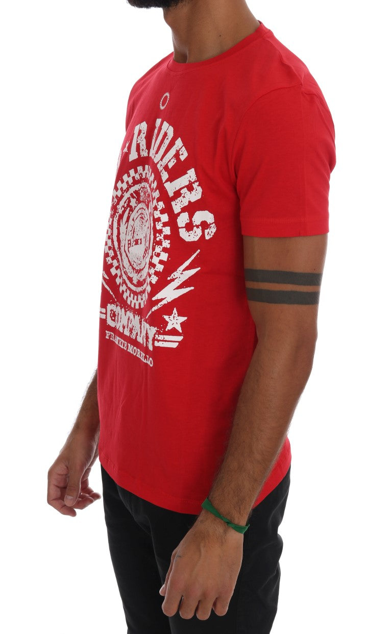 Chic Red 'RIDERS' Motive Crewneck Tee - ventzia