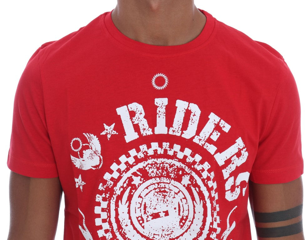Chic Red 'RIDERS' Motive Crewneck Tee - ventzia