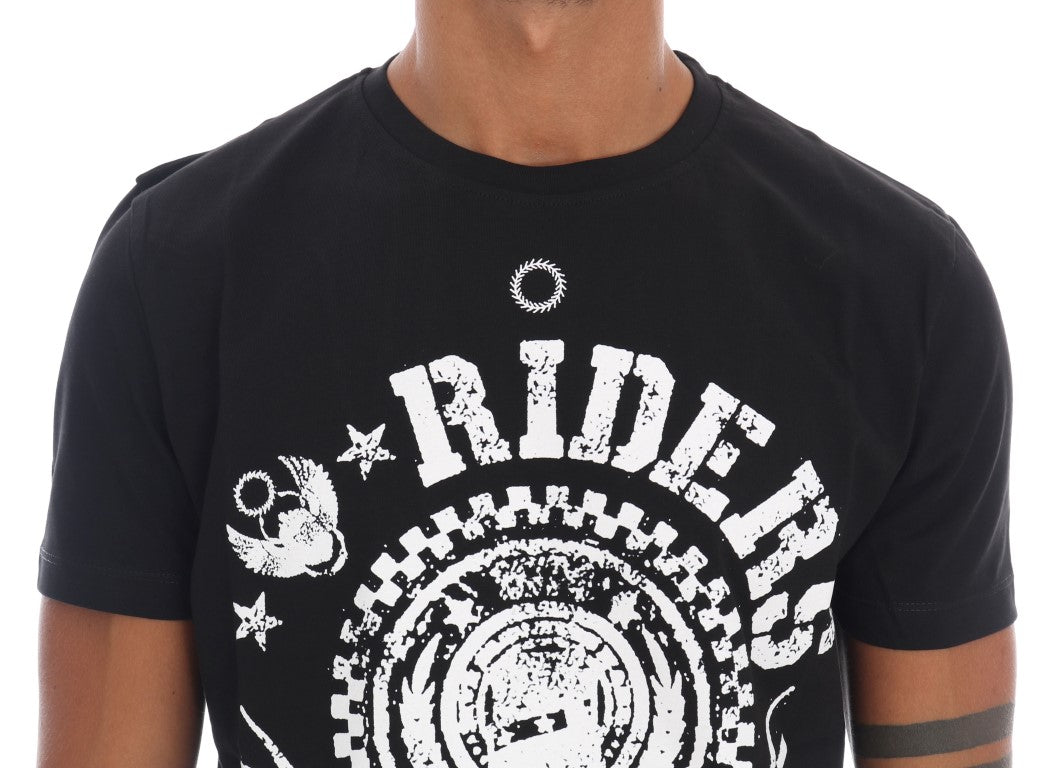 Chic Black Crewneck Tee with 'RIDERS' Motif - ventzia
