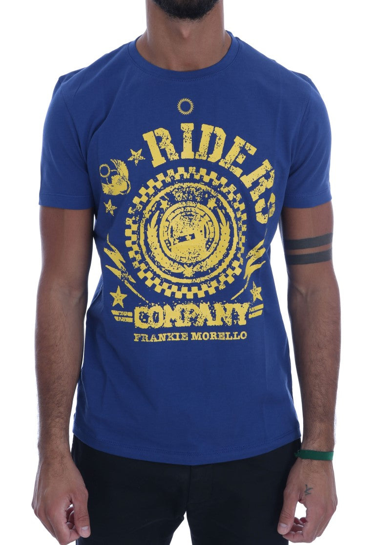 Stylish Blue Riders Motif Cotton Tee - ventzia