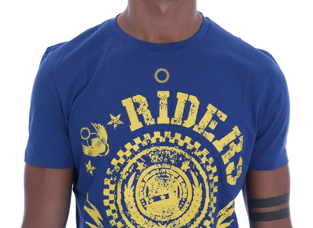 Stylish Blue Riders Motif Cotton Tee - ventzia