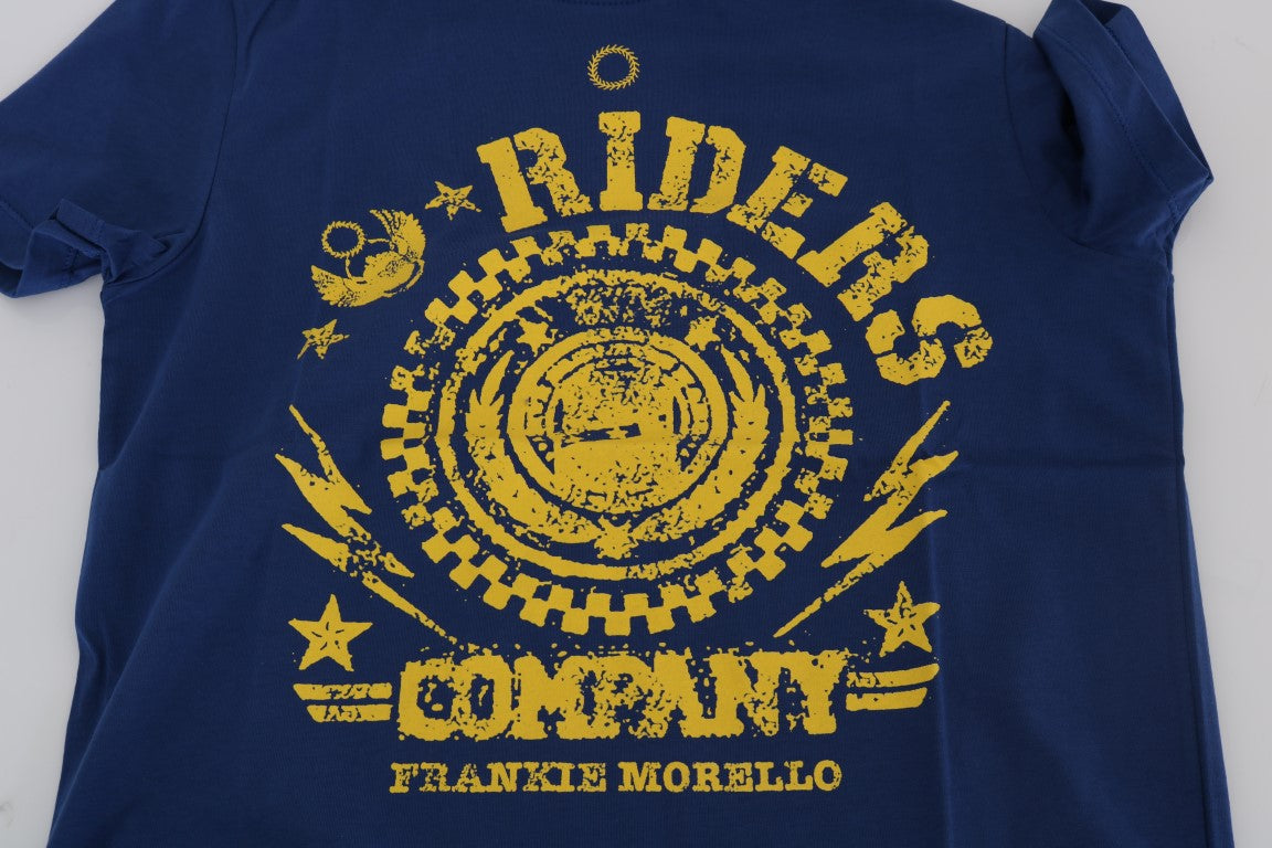 Stylish Blue Riders Motif Cotton Tee - ventzia