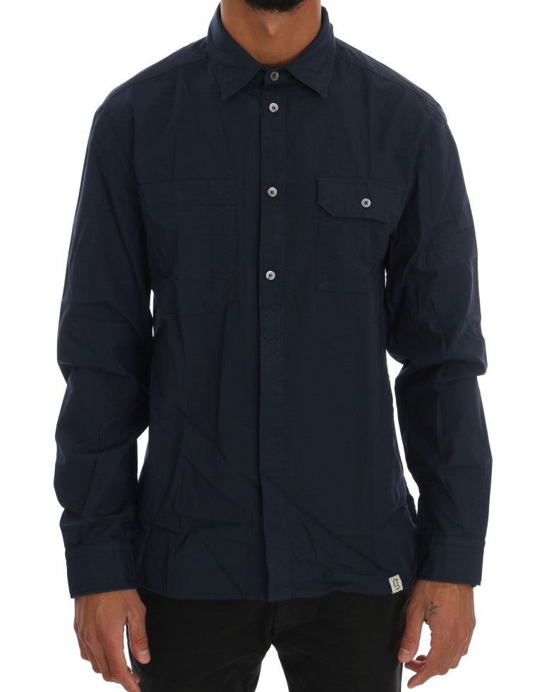Elegant Blue Cotton Casual Shirt - ventzia