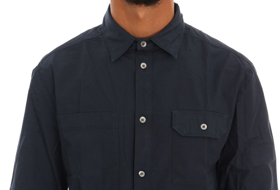 Elegant Blue Cotton Casual Shirt - ventzia