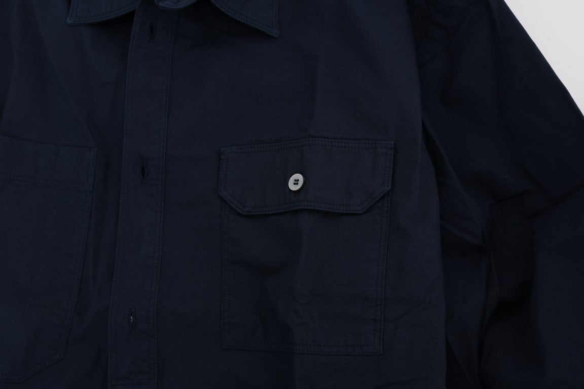 Elegant Blue Cotton Casual Shirt - ventzia