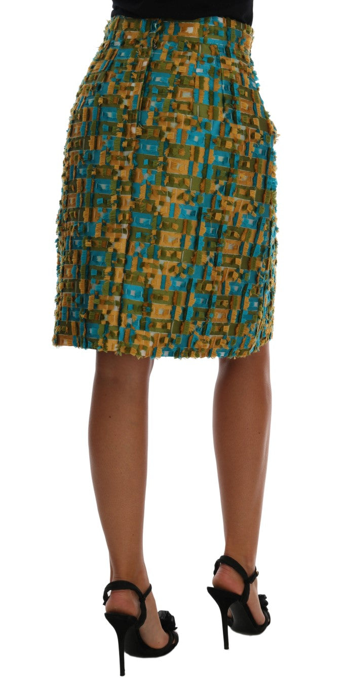 Elegant Green Jacquard High Waist Skirt - ventzia