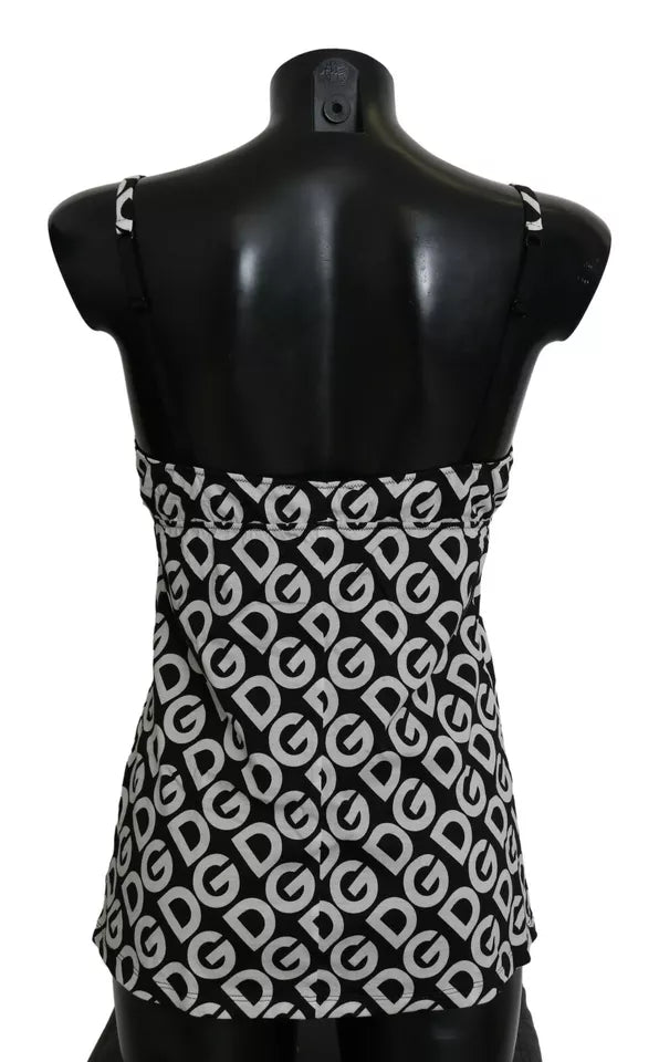 Black DG Mania Print Sleeveless Swimwear - ventzia