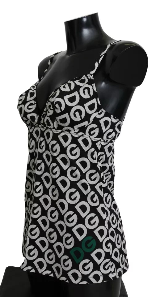 Black DG Mania Print Sleeveless Swimwear - ventzia