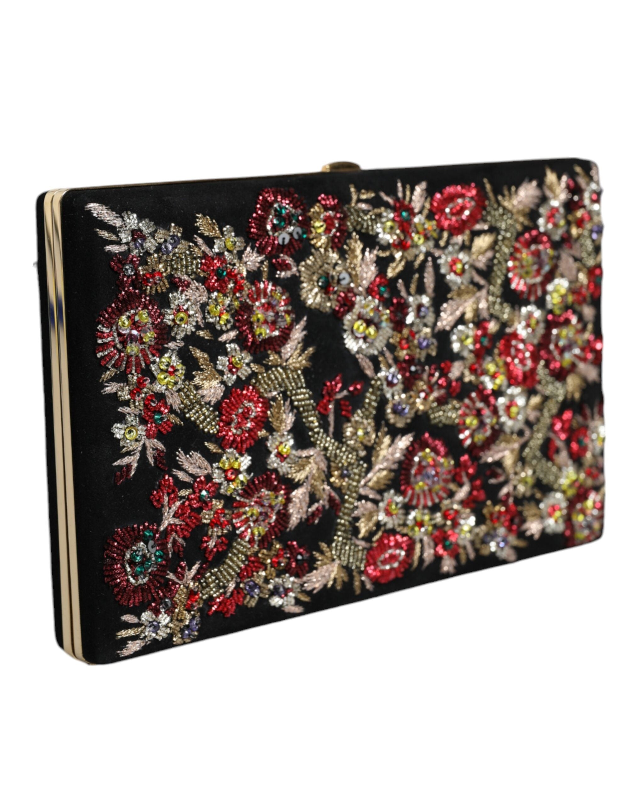 Multicolor Floral Gold Frame Clutch Evening Purse Bag - ventzia