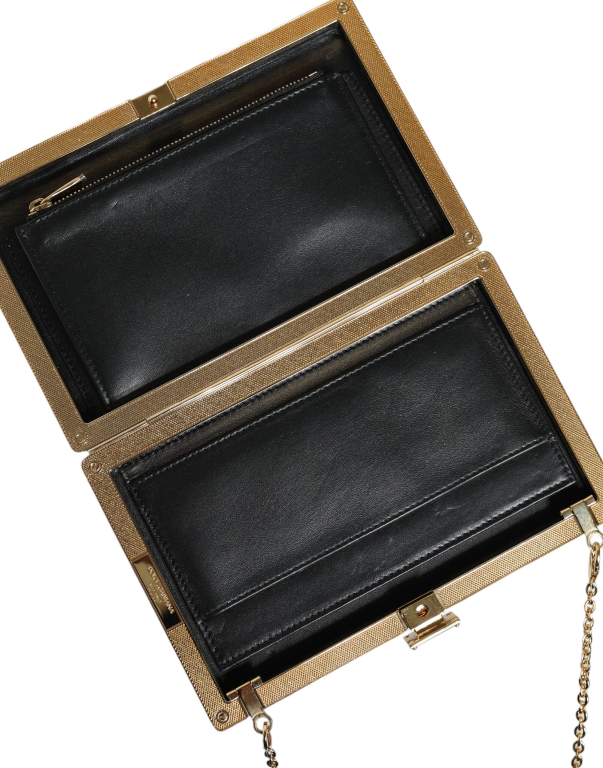 Brown Leather Gold Frame Clutch Mini Crossbody Bag - ventzia